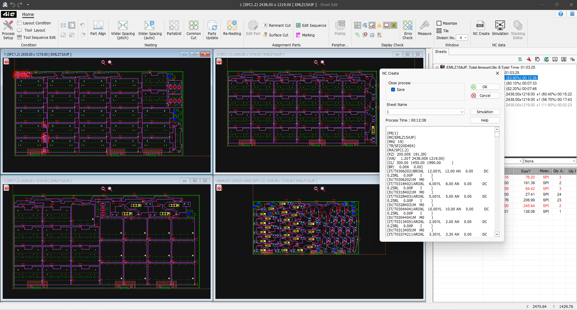 AMADA 4iE sheet nesting and NC creation